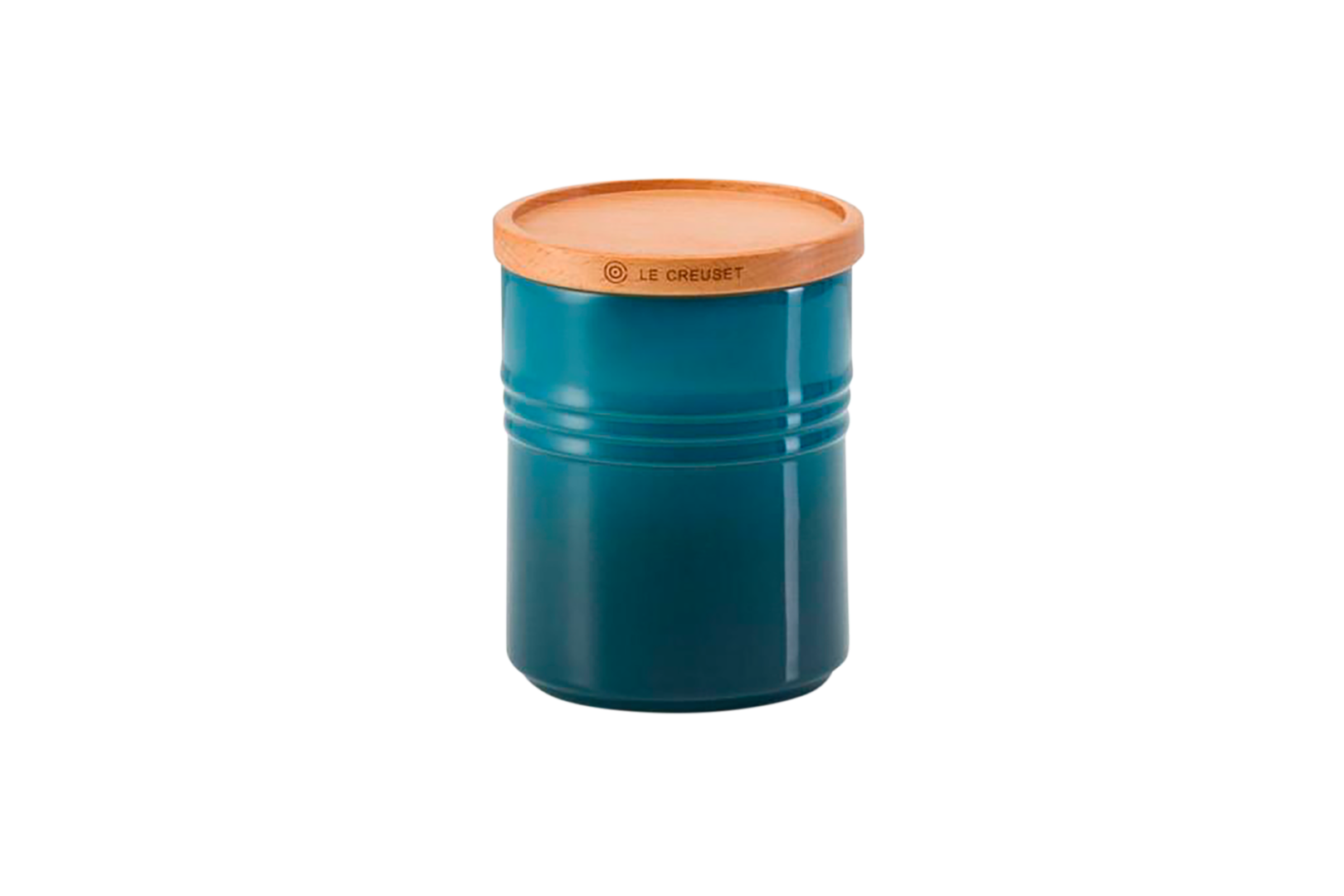 540 ml Cerámica de gres Le Creuset Bote de almacenaje mediano de cerámica de gres con tapa de madera 10 cm Beige Merengue 